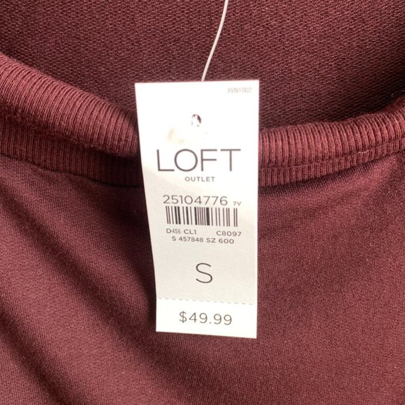 NWT LOFT Burgundy Lounge Wide Neck Short Sleeve Shirt - Picture 4 of 5